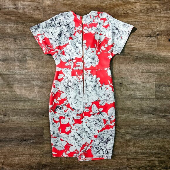 Closet Floral Print V-Neck Cross Over Midi Dress Red 10 - Picture 2 of 5